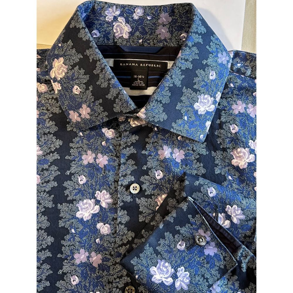 BANANA REPUBLIC MENS LARGE‎ BLUE FLORAL LONG SLEEVE SHIRT